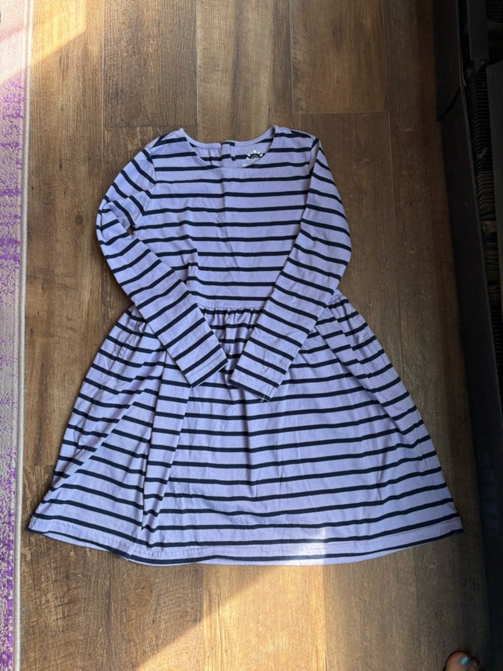 Primary Lavender and Navy Striped Long-Sleeve Pocket Dress